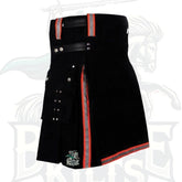Modern Black Firefighter Kilt with Reflective Tape Pleats – Utility Kilt